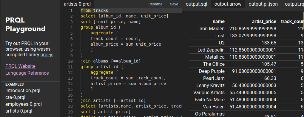 PRQL Playground